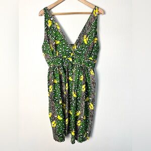 Vintage 90s Y2K April Cornell Bird Print Babydoll Mini Dress Summer Beach XL